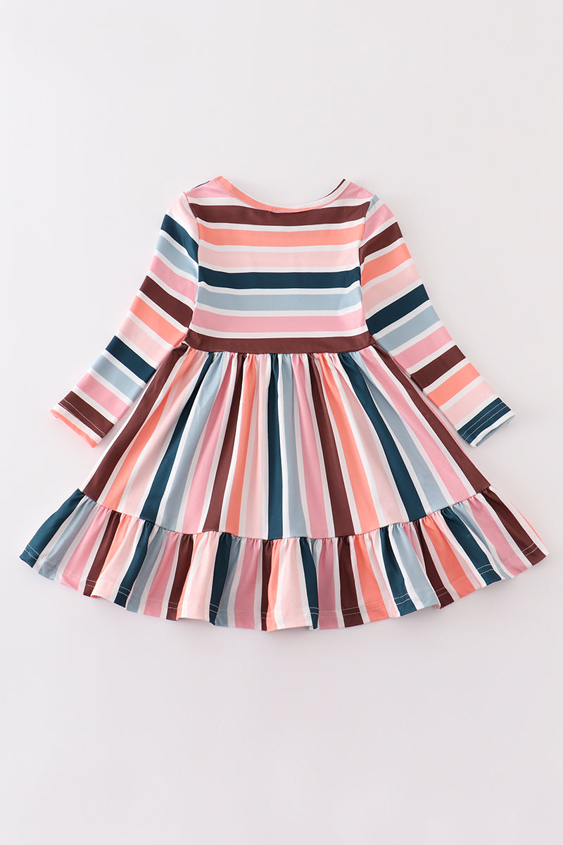 Stripe print ruffle girl dress