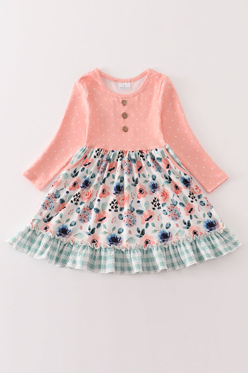 Coral floral print ruffle dress