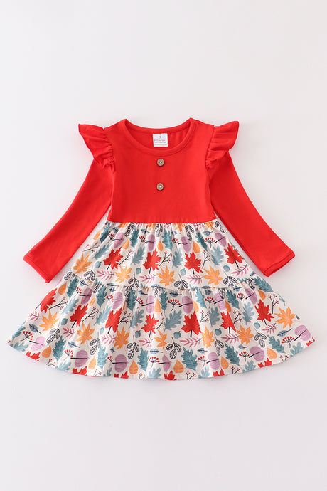 Red floral print ruffle dress
