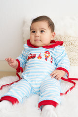 Blue stripe fire engine embroidery girl romper