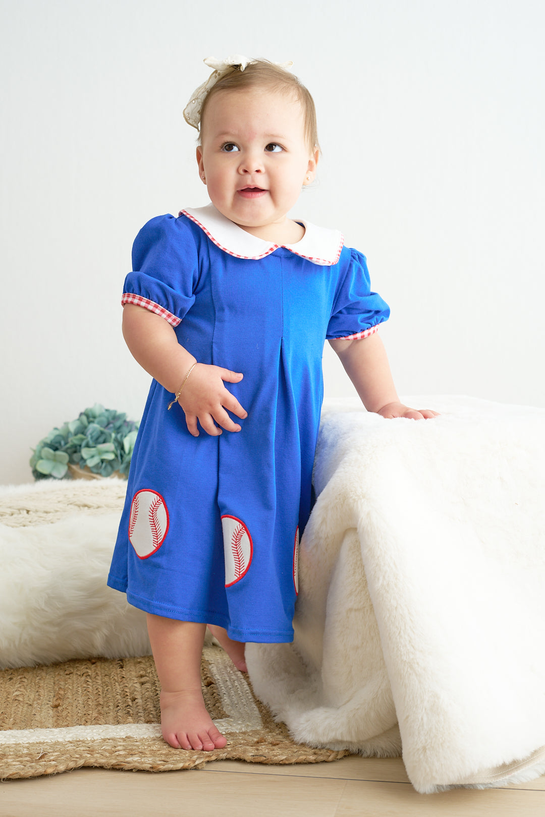 Blue baseball applique dress