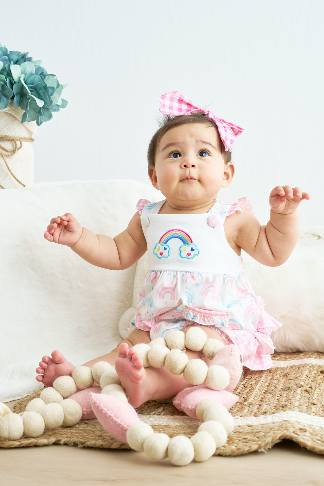 Premium pink rainbow print ruffle bubble