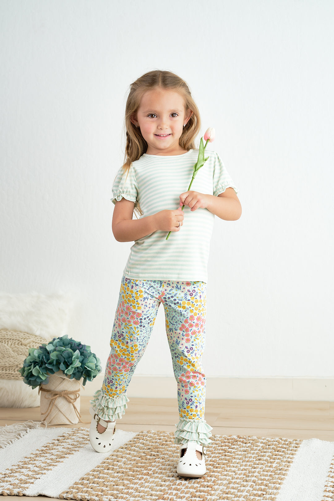 Platinum floral print ruffle girls pants