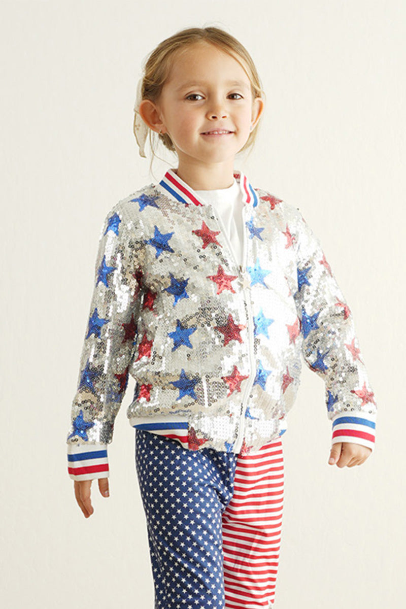 Patriotic star sequins girl coat