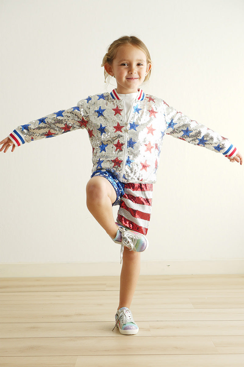 Patriotic star sequins girl coat