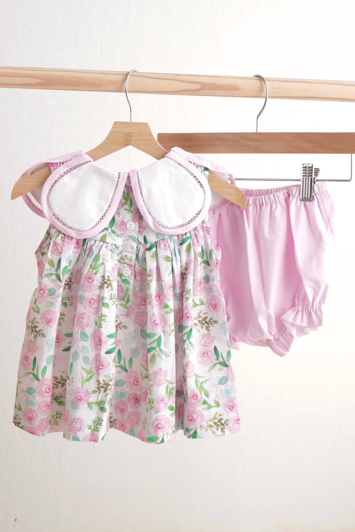 Pink easter cross emrboidery floral girl set