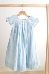 Blue easter cross hand-smocked girl dress