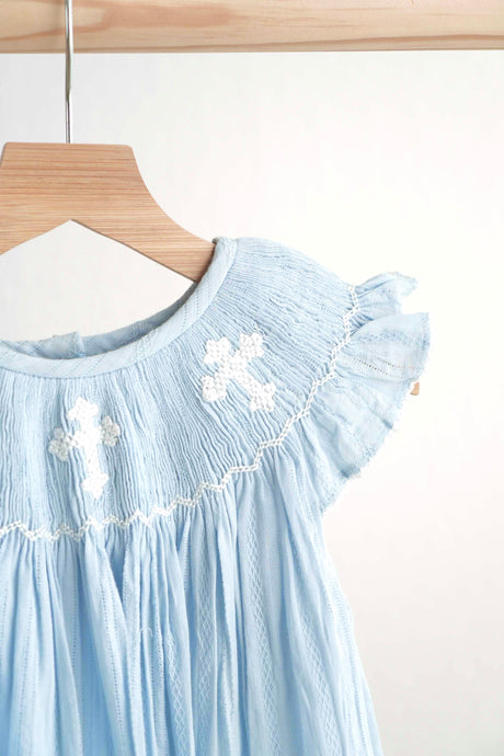 Blue easter cross hand-smocked girl dress