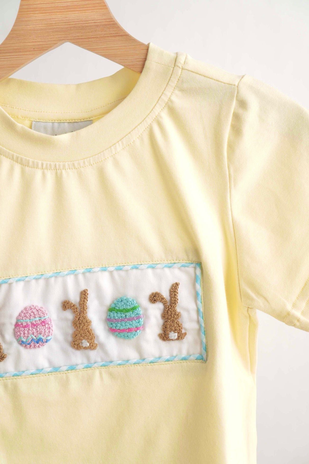 Mustard easter bunny egg french knot top