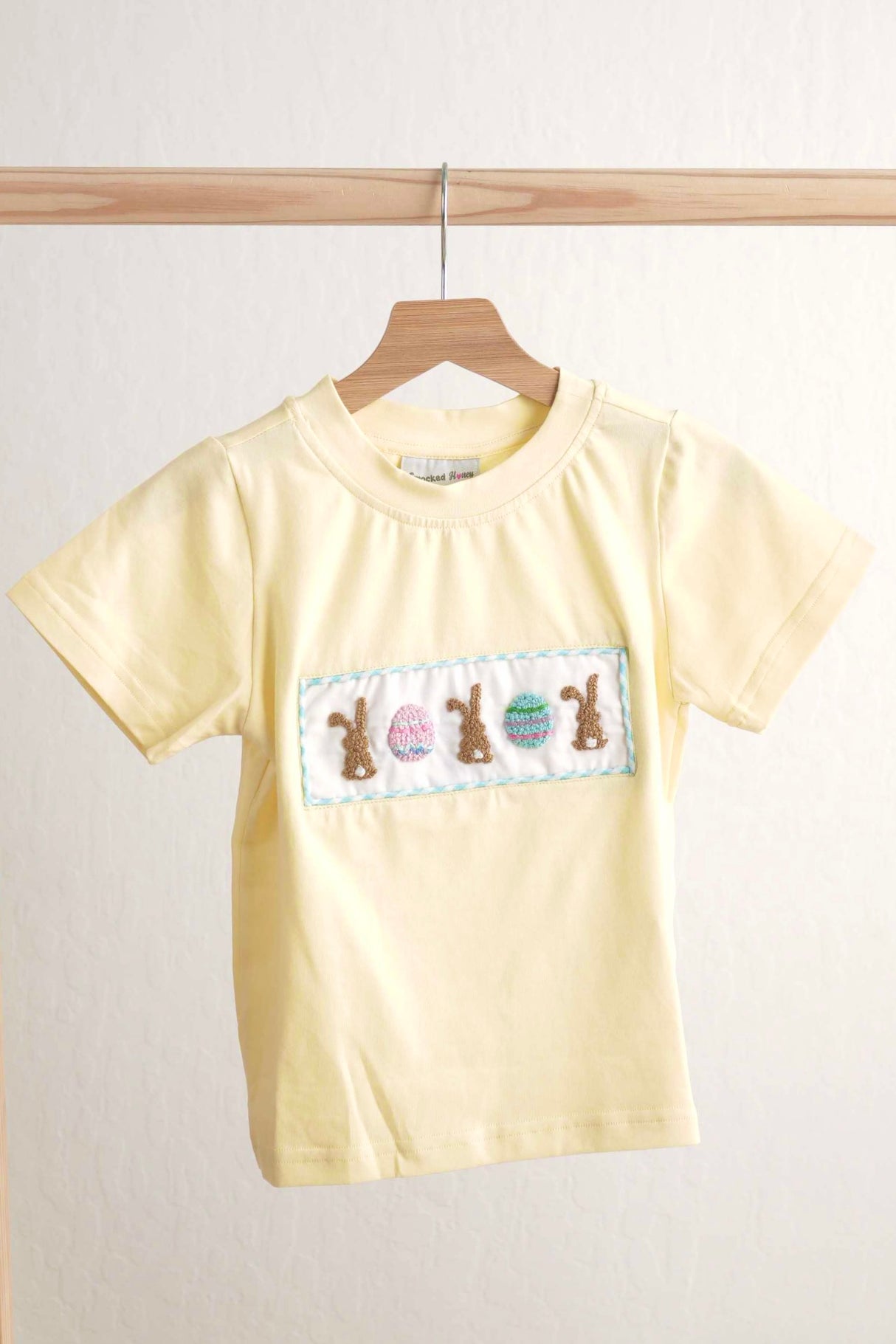 Mustard easter bunny egg french knot top