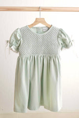 Sage hand-smocked lace girl dress