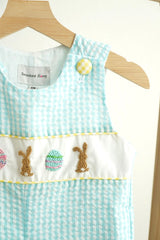 Blue easter bunny egg french knot boy gingham seersucker jonjon