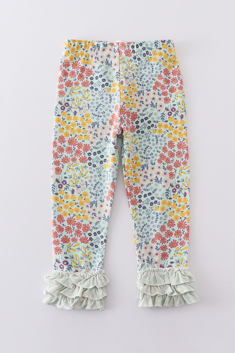 Platinum floral print ruffle girls pants