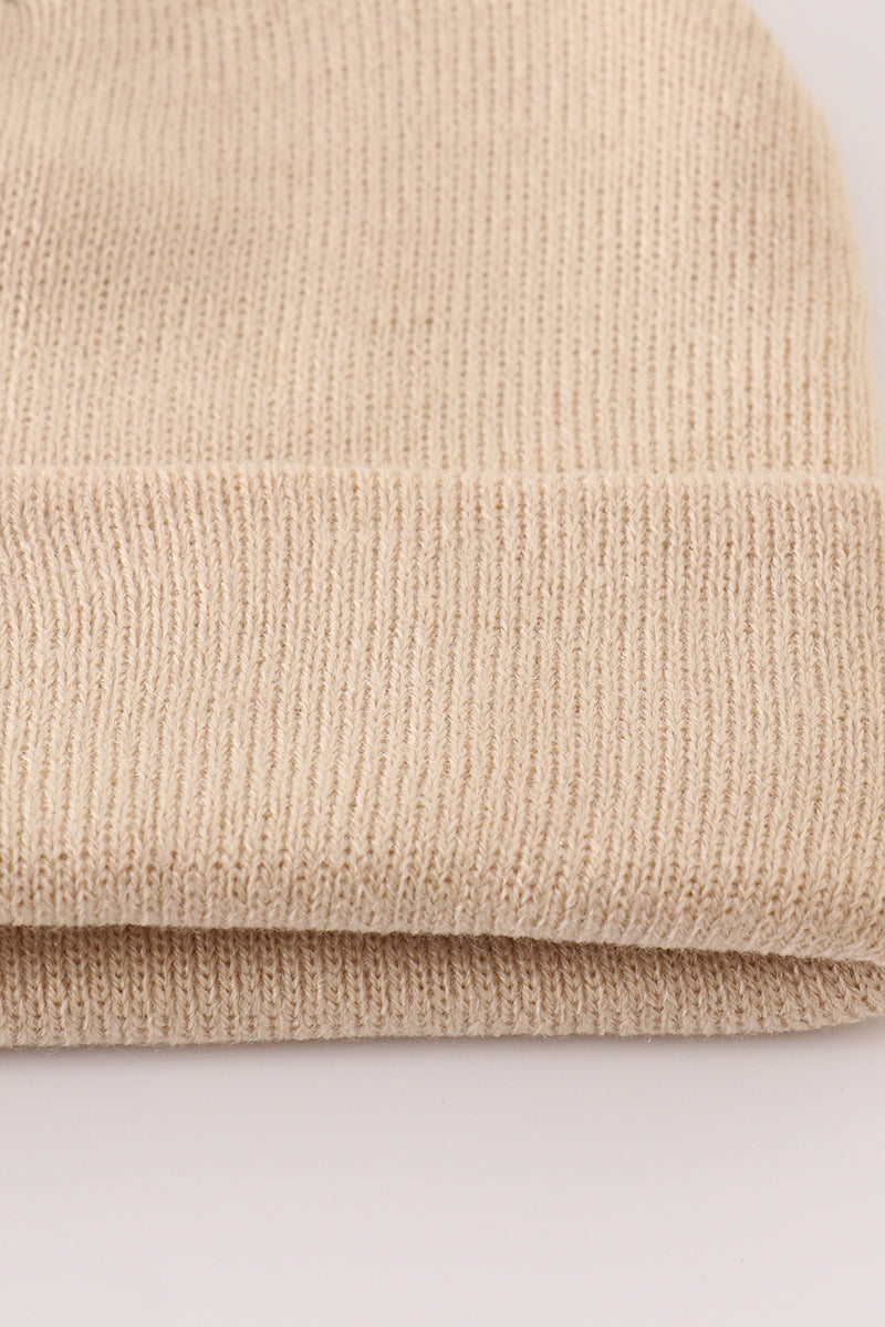 Beige ribbed basic knit beanie