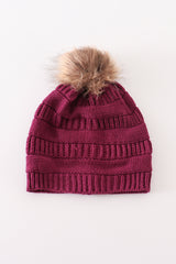 Violet pompom cable beanie