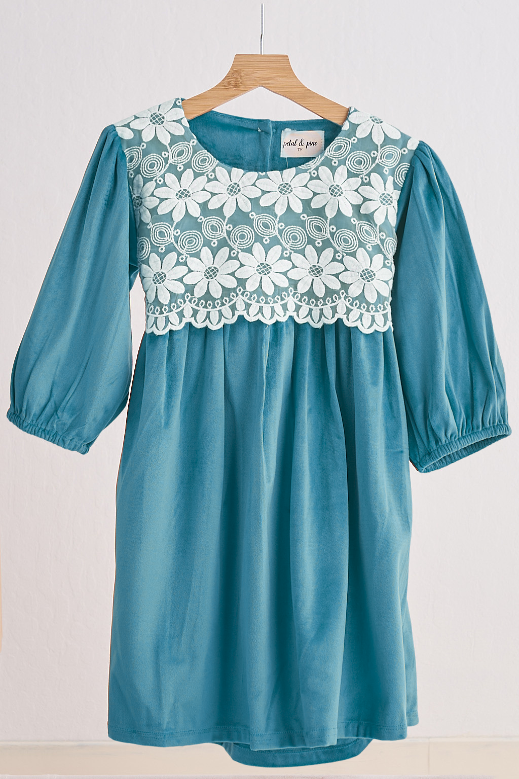 Teal velvet lace girl dress