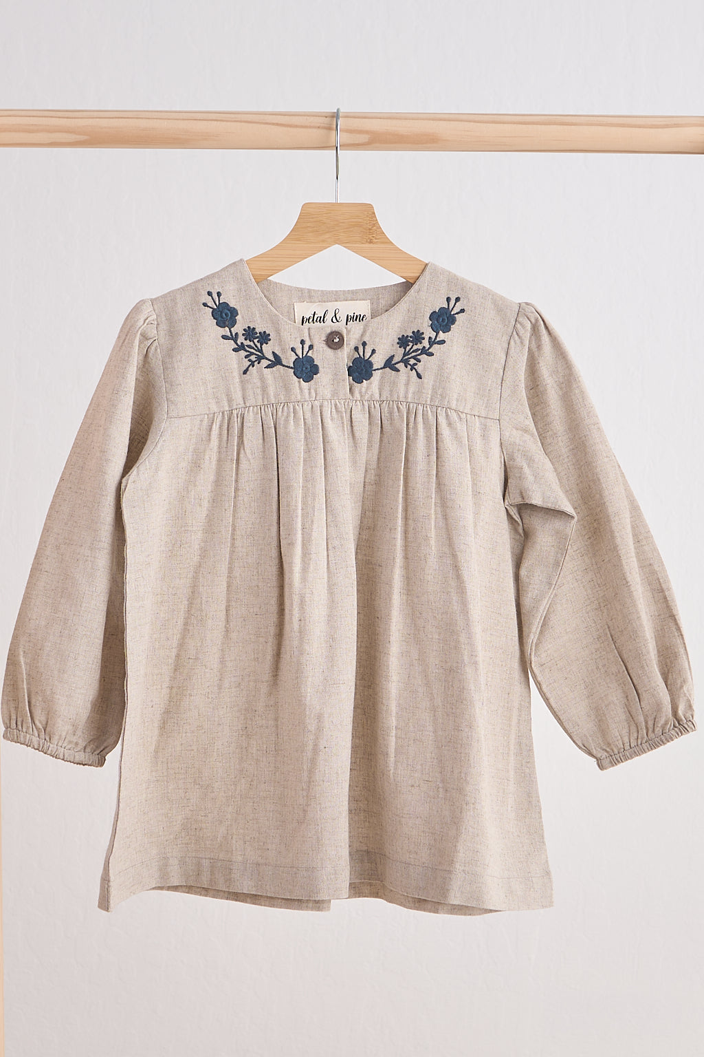 Gray floral embroidery linen girl romper