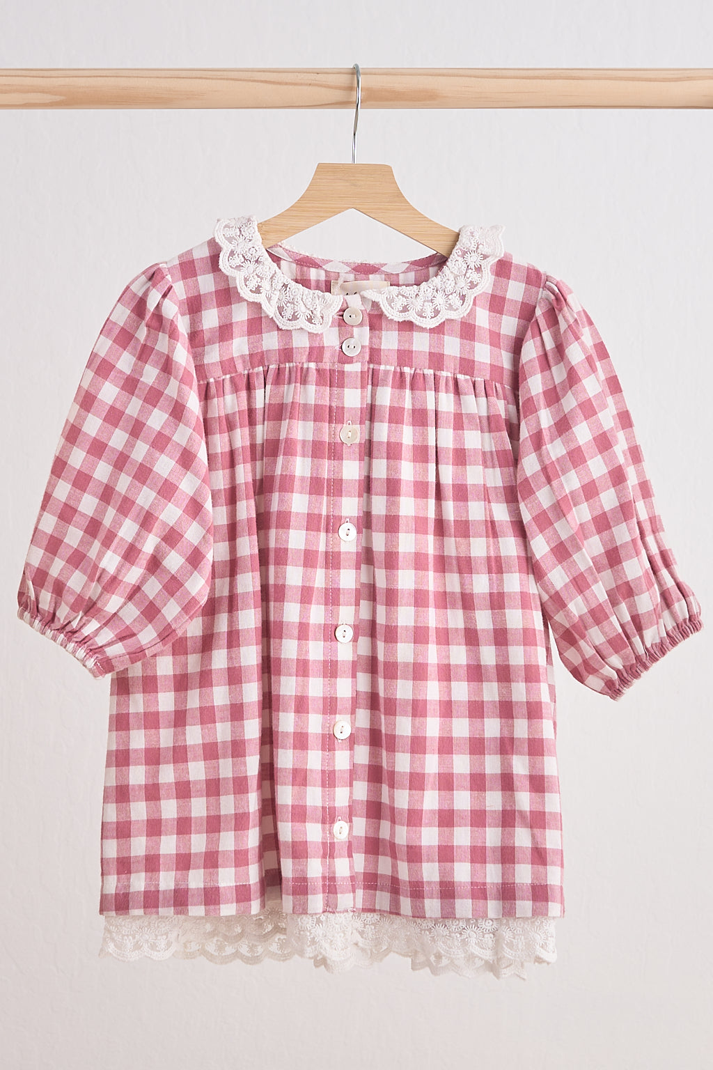 Pink gingham flannel lace dress Honeydew USA Pink gingham flannel lace dress Honeydew USA