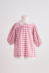 Pink gingham flannel lace  dress