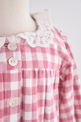 Pink gingham flannel lace  dress