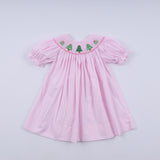 Pink christmas tree hand smocked dress