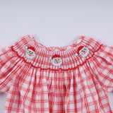 Red christmas santa claus hand smocked plaid bubble