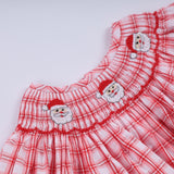 Red christmas santa claus hand smocked plaid bubble