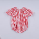 Red christmas santa claus hand smocked plaid bubble