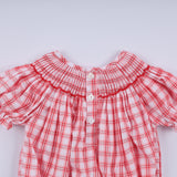 Red christmas santa claus hand smocked plaid bubble