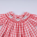Red christmas santa claus hand smocked plaid bloomer set