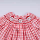 Red christmas santa claus hand smocked plaid ruffle pants set