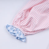 Pink candy cane bow hand smocked ruffle dress