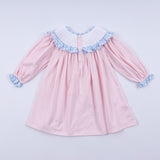 Pink candy cane bow hand smocked ruffle dress