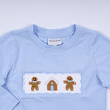 Blue gingerbread hand smocked gingham pants set