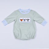 Sage cow hand smocked bubble