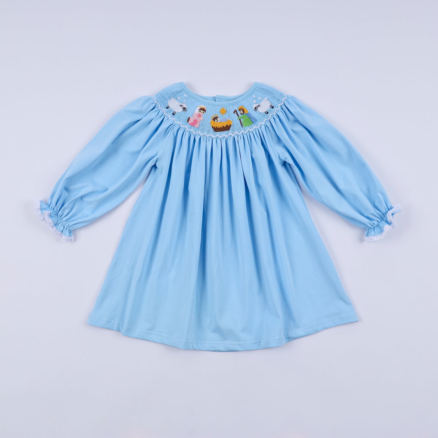Blue nativity hand smocked dress – Honeydew USA Blue nativity hand smocked dress – Honeydew USA