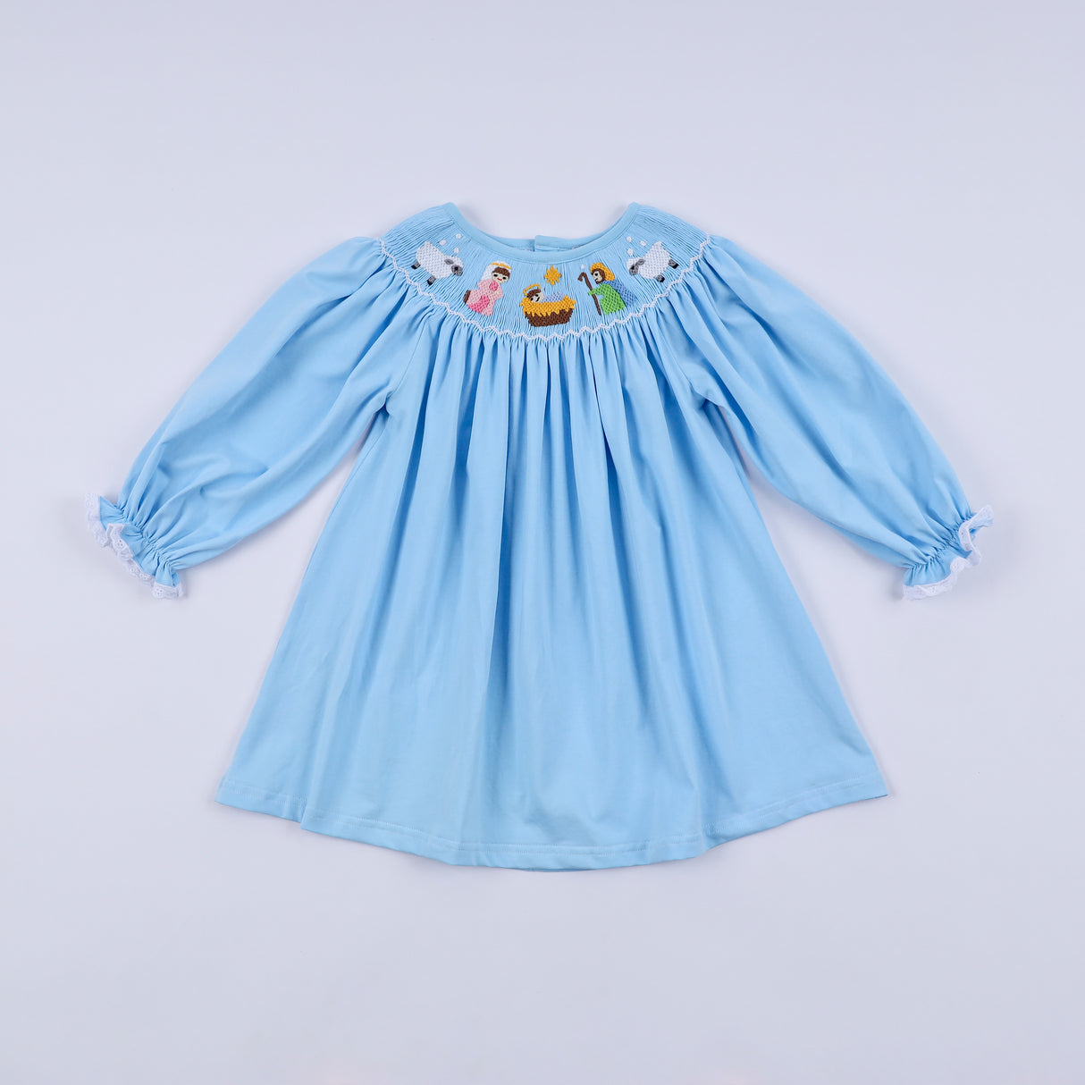 Blue nativity hand smocked dress