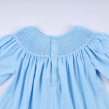 Blue nativity hand smocked ruffle pants set