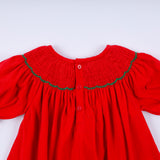 Red christmas tree hand smocked dress