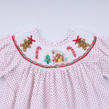 Red gingerbread hand smocked ruffle pants set