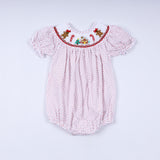 Red gingerbread hand smocked bubble