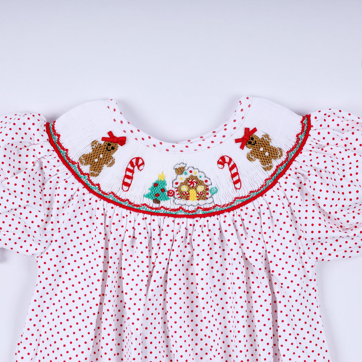 Red gingerbread hand smocked bubble
