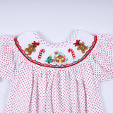 Red gingerbread hand smocked bubble