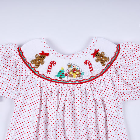 Red gingerbread hand smocked bubble
