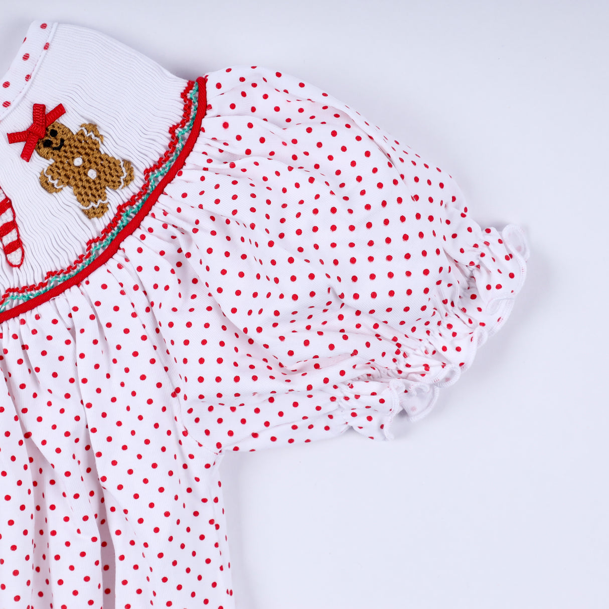 Red gingerbread hand smocked bubble