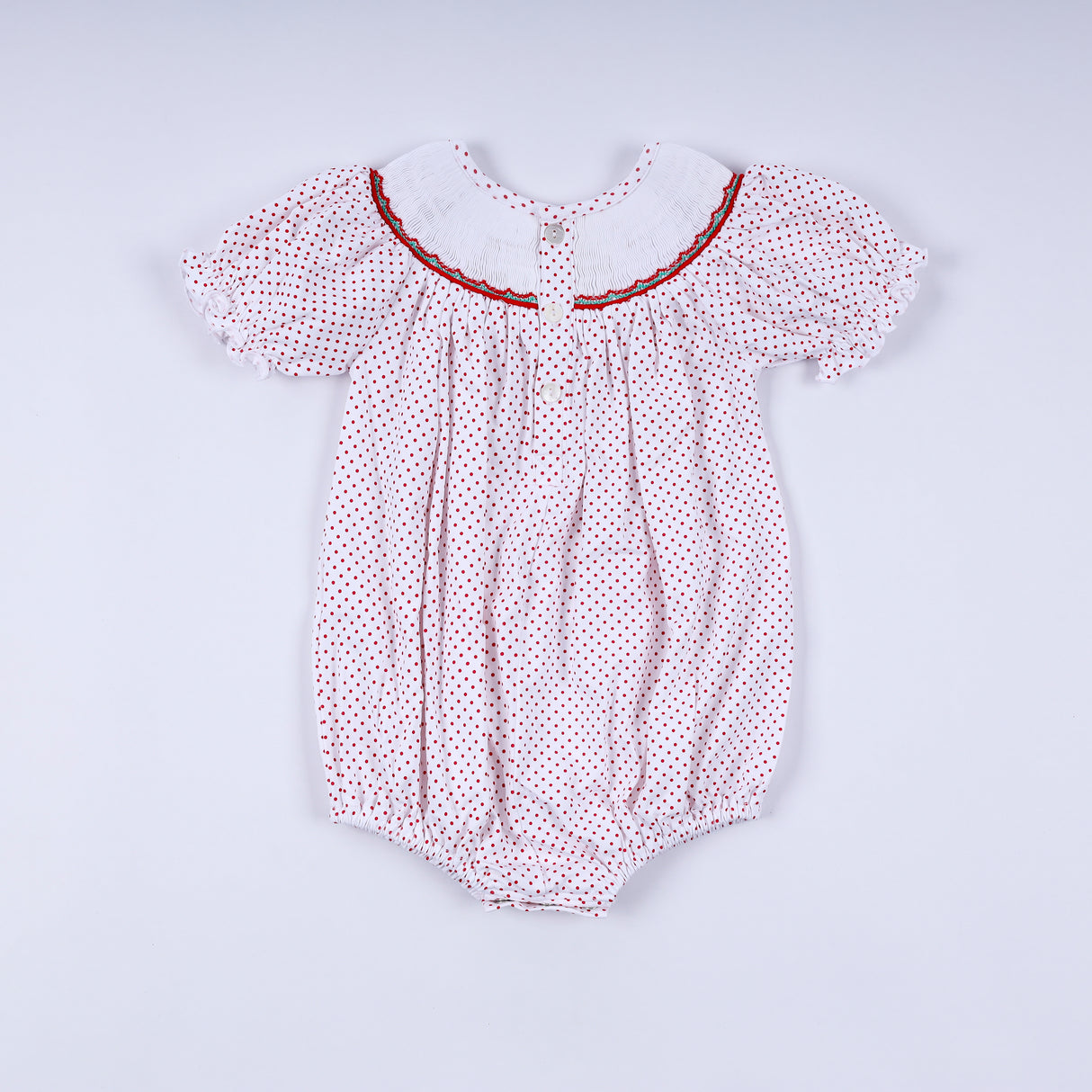 Red gingerbread hand smocked bubble