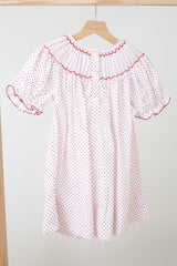 Pink christmas bishop hand smocked dot dress