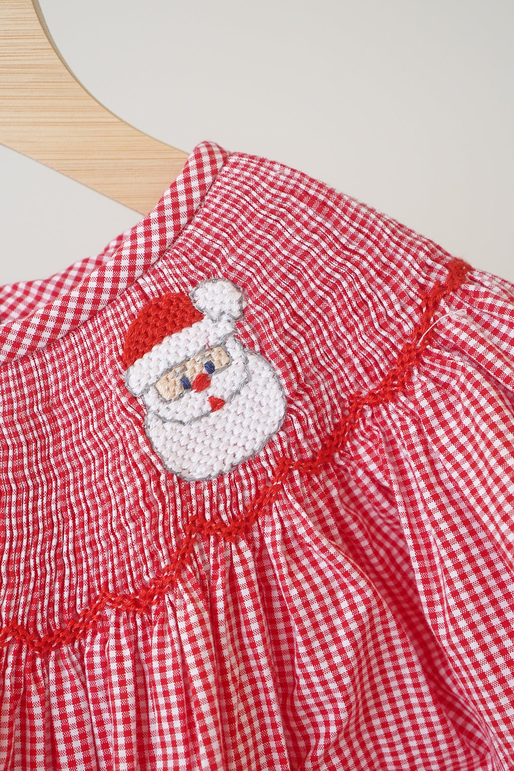 Red christmas santa claus hand smocked gingham dress