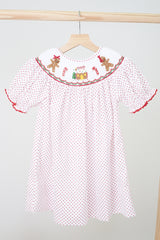 Red christmas gingerbread hand smocked dot dress