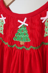 Red christmas tree hand smocked dress